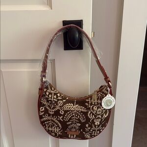 Spartina 449 Brown and White Shoulder Bag with Damask Design